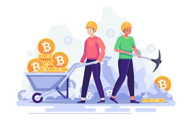 web 3.0 business oppurtunities | Illustration : two person mining crypto | logic worker